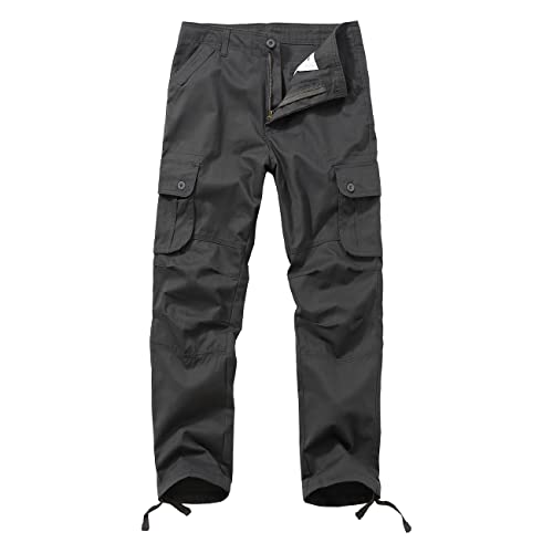 Yageshark Herren Cargohose aus Baumwolle mit 6 Taschen, Regular Fit Hose Outdoorhose Freizeithose Wanderhose Trekkinghose(Dunkelgrau,30) von Yageshark