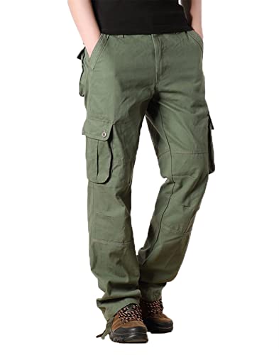 Yageshark Herren Cargohose aus Baumwolle mit 6 Taschen, Regular Fit Hose Outdoorhose Freizeithose Wanderhose Trekkinghose(Olive,36) von Yageshark