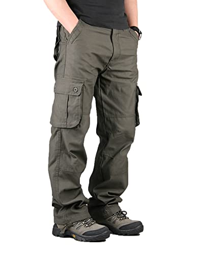 Yageshark Herren Cargohose aus Baumwolle mit 6 Taschen, Regular Fit Hose Outdoorhose Freizeithose Wanderhose Trekkinghose(Army Grün,36) von Yageshark