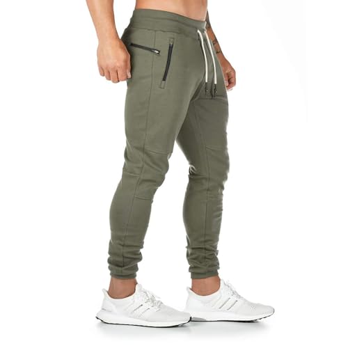 Yageshark Jogginghose Herren Baumwolle Sweathose Sporthose Fitness Slim Fit Hose Freizeithose Joggers Jogginghosen Männer Streetwear (Grün,Large) von Yageshark