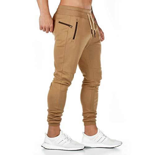 Yageshark Jogginghose Herren Baumwolle Sweathose Sporthose Fitness Slim Fit Hose Freizeithose Joggers Jogginghosen Männer Streetwear (Khaki,Small) von Yageshark