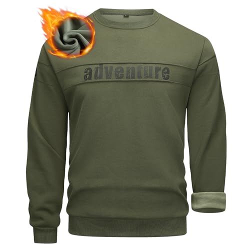 Yageshark Herren Sweatshirt Winter Fleece Pullover Casual Rundhals Gefüttert Warm Winterpullover Langarm Outdoorshirts (Grün,XXL) von Yageshark