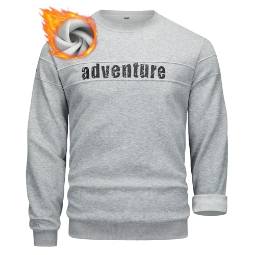 Yageshark Herren Sweatshirt Winter Fleece Pullover Casual Rundhals Gefüttert Warm Winterpullover Langarm Outdoorshirts (Hellgrau,XL) von Yageshark