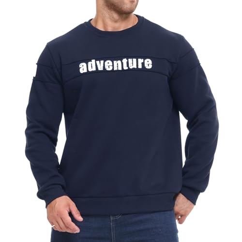 Yageshark Herren Sweatshirt Winter Fleece Pullover Casual Rundhals Gefüttert Warm Winterpullover Langarm Outdoorshirts (Marineblau,L) von Yageshark