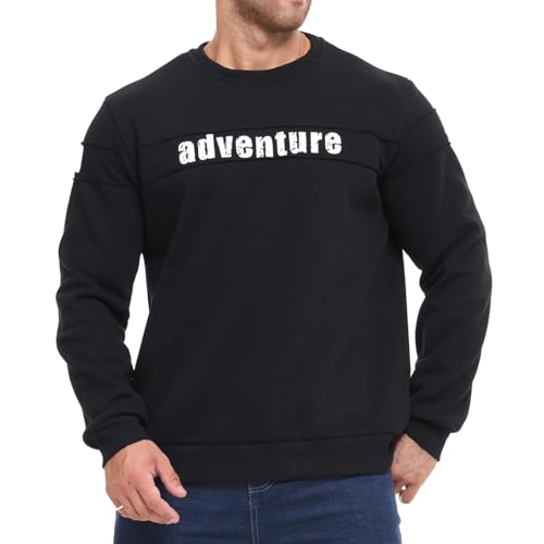 Yageshark Herren Sweatshirt Winter Fleece Pullover Casual Rundhals Gefüttert Warm Winterpullover Langarm Outdoorshirts (Schwarz,XL) von Yageshark