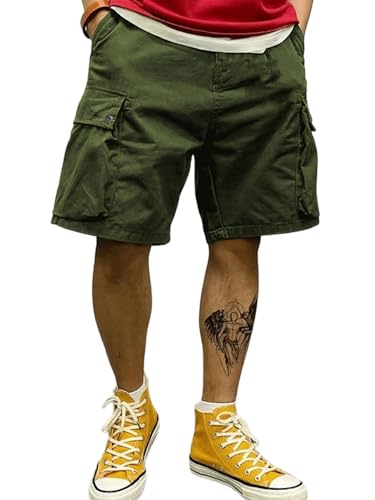 Yageshark Kurze Hosen Herren Sommer Taschen Elastische Taille mit Tunnelzug(ArmyGreen,L Yageshark Kurze Hosen Herren Sommer Taschen Elastische Taille mit Tunnelzug(ArmyGreen,L von Yageshark
