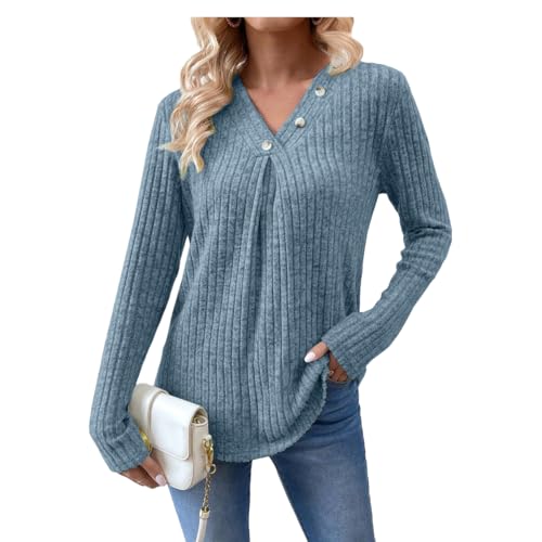 Yageshark Pullover Damen Herbst V-Ausschnitt Sweatshirt Oberteile Tunika Winter Strickpullover 2024 von Yageshark