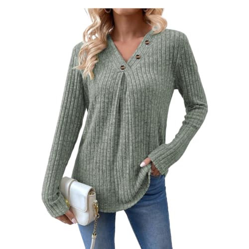 Yageshark Pullover Damen Herbst V-Ausschnitt Sweatshirt Oberteile Tunika Winter Strickpullover 2024 von Yageshark