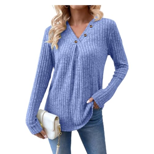 Yageshark Pullover Damen Herbst V-Ausschnitt Sweatshirt Oberteile Tunika Winter Strickpullover 2024 von Yageshark