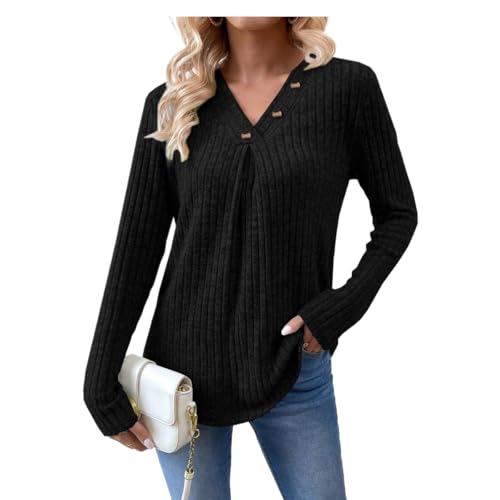 Yageshark Pullover Damen Herbst V-Ausschnitt Sweatshirt Oberteile Tunika Winter Strickpullover 2024 von Yageshark
