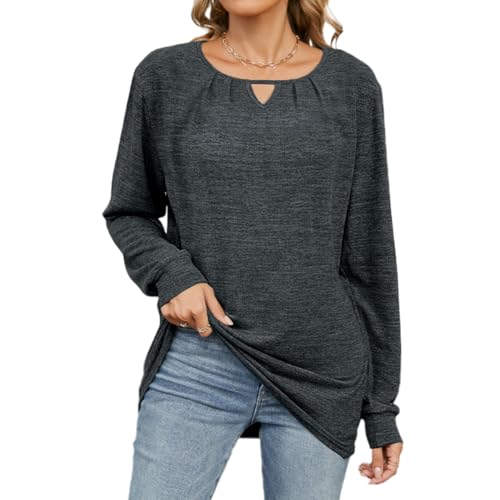 Yageshark T-Shirt Damen Langarm Oberteile Rundhals Casual Longshirt Basic Bluse Tops 2025 von Yageshark