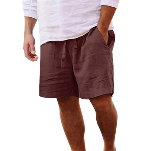 Yageshark Shorts Herren Sommer aus Leinen Leichte Luftige Einfarbige Lockere Passform Freizeit Kurze Hose(Braun,M) von Yageshark