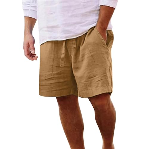 Yageshark Shorts Herren Sommer aus Leinen Leichte Luftige Einfarbige Lockere Passform Freizeit Kurze Hose(Gelb,XL) von Yageshark