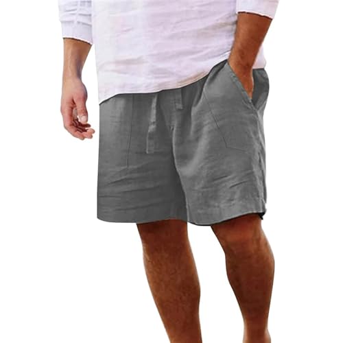 Yageshark Shorts Herren Sommer aus Leinen Leichte Luftige Einfarbige Lockere Passform Freizeit Kurze Hose(Grau,M) von Yageshark
