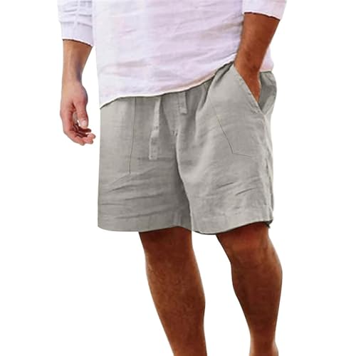 Yageshark Shorts Herren Sommer aus Leinen Leichte Luftige Einfarbige Lockere Passform Freizeit Kurze Hose(Hellgrau,S) von Yageshark