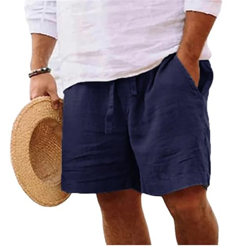 Yageshark Shorts Herren Sommer aus Leinen Leichte Luftige Einfarbige Lockere Passform Freizeit Kurze Hose(Marine,M) von Yageshark