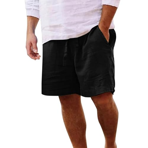 Yageshark Shorts Herren Sommer aus Leinen Leichte Luftige Einfarbige Lockere Passform Freizeit Kurze Hose(Schwarz,M) von Yageshark