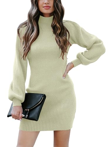 Yageshark Strickkleider Damen Pulloverkleid Minikleid Winterkleid Casual Hohe Elastizität Langarm Kleider Strick (Hellgrün,L) von Yageshark