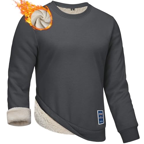 Yageshark Sweatshirt Herren Fleece Winter Gefüttert Rundhals Sport Langarmshirts Pulli Basic Warm Pullover Winterpullover(Grau,S) von Yageshark