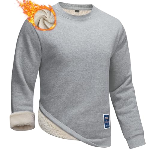 Yageshark Sweatshirt Herren Fleece Winter Gefüttert Rundhals Sport Langarmshirts Pulli Basic Warm Pullover Winterpullover(Hellgrau,S) von Yageshark
