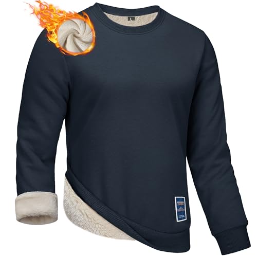 Yageshark Sweatshirt Herren Fleece Winter Gefüttert Rundhals Sport Langarmshirts Pulli Basic Warm Pullover Winterpullover(Marine,XL) von Yageshark