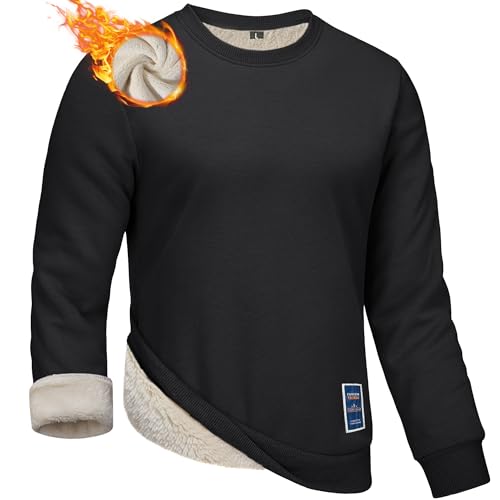 Yageshark Sweatshirt Herren Fleece Winter Gefüttert Rundhals Sport Langarmshirts Pulli Basic Warm Pullover Winterpullover(Schwarz,S) von Yageshark