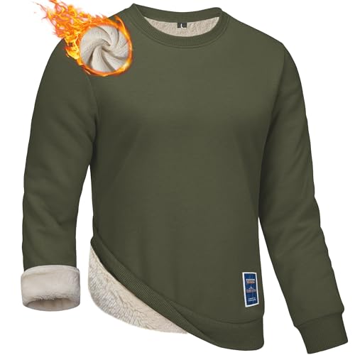 Yageshark Sweatshirt Herren Fleece Winter Gefüttert Rundhals Sport Langarmshirts Pulli Basic Warm Pullover Winterpullover(Grün,XL) von Yageshark