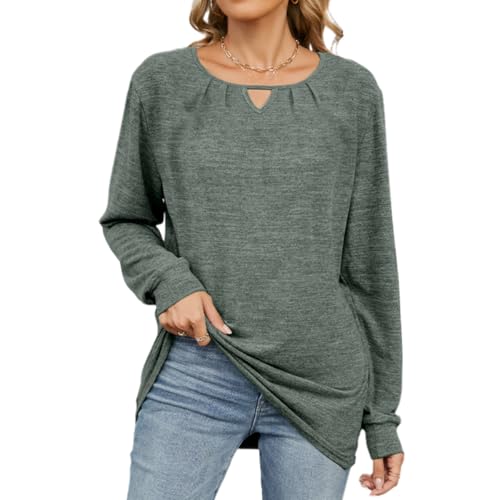 Yageshark T-Shirt Damen Langarm Oberteile Rundhals Casual Longshirt Basic Bluse Tops 2025 von Yageshark