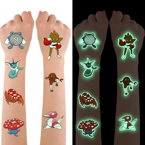 Tattoos (YGBK-4) Tattoo Kinder, 12 Blätter Leucht pokemon Tattoo Set für Mädchen Jungen Leuchtende Tattoo Wasserdicht für Geburtstagsgeschenke Kindergeburtstag von Yagu