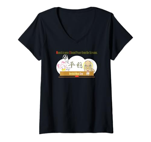 Damen Ren-World 40 Zen Munch-2/5 Munch Tier Japanischer Schlafsaal Kaninchen Herz buddhistisch friedlich selbstlösend Magatama T-Shirt mit V-Ausschnitt Damen Ren-World 40 Zen Munch-2/5 Munch Tier Japanischer Schlafsaal Kaninchen Herz buddhistisch friedlich selbstlösend Magatama T-Shirt mit V-Ausschnitt von Yah's Forest REN MORINO
