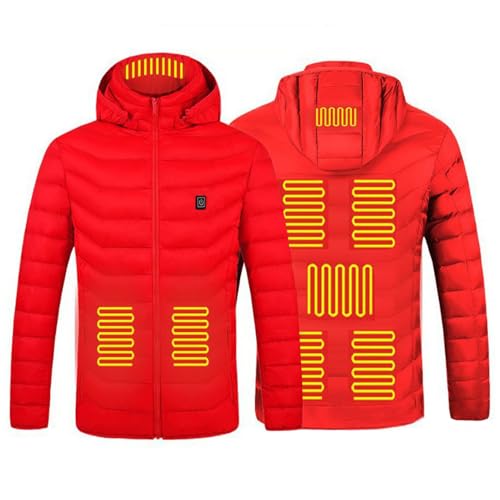 Yahbrra Beheizbare Jacke Winter Warme Unisex: Herren Damen Winter 8 Zone 3 Heizstufen Beheizte Jacke USB Lade für Outdoor Motorrad Wandern (DE/NL/SE/PL, Alphanumerisch, M, Regular, Regular, Rot) von Yahbrra