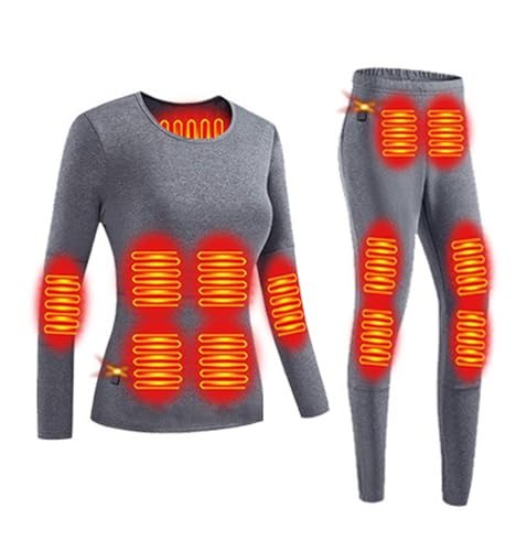 Yahbrra Beheizbare Unterwäsche Damen, 28 Zonen Heizung Thermounterwäsche Set USB Elektrisch Beheizte Kleidung Top Hose, 3 Gang Temperaturregelung(Gray,M) von Yahbrra