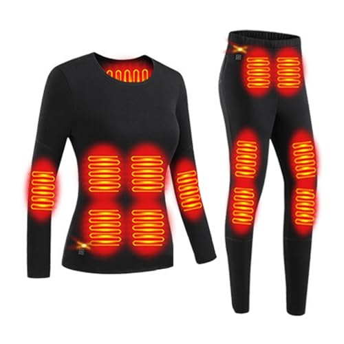 Yahbrra Beheizbare Unterwäsche Damen, 28 Zonen Heizung Thermounterwäsche Set USB Elektrisch Beheizte Kleidung Top Hose, 3 Gang Temperaturregelung(Schwarz,M) von Yahbrra
