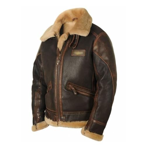 Yahbrra Herren Flying Winter Jacket Shearling Lederjacke Bomber Warm Filling Biker Motorrad Pelz Mantel Jacke Herren Lederjacke Winter Gefüttert Warm Dick Umlegekragen (Color : Brown, Size : 3XL) von Yahbrra