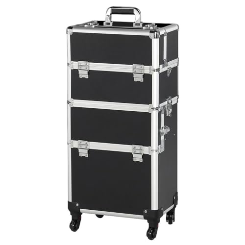 Yaheetech 3 in 1 Friseurkoffer Alu Kosmetikkoffer Trolley Beautycase Koffer Trolley mit Schlösser und Tragegurt, Schwarz von Yaheetech