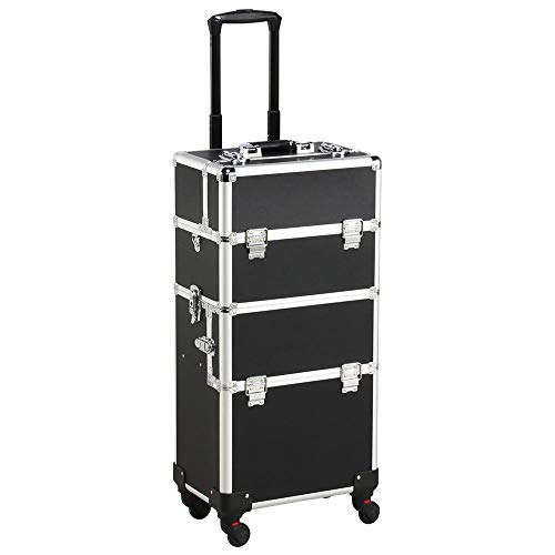 Yaheetech Kosmetikkoffer groß Friseurkoffer Alu Schmuckkoffer Beautycase Koffer Trolley mit Schlösser und Tragegurt, Schwarz von Yaheetech
