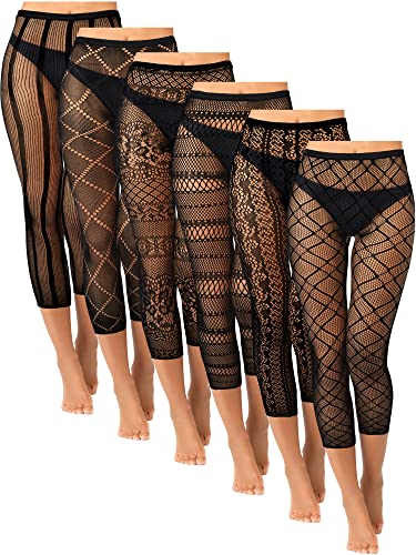 Yahenda Netzstrumpfhose für Damen, 6 Stück, ohne Füße, Netz, Oberschenkelhohe Strümpfe, Spitze, Netz, Strumpfhose, Leggings für Halloween, Schwarz, XL von Yahenda