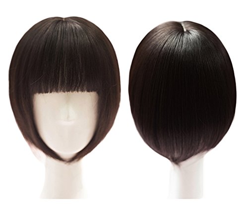 25,4 cm Haar-Topper, mit Pony-Clips, Bob-Haarteil, Toupet, Haarteile für Frauen (schwarz dick) von YAIRYANGTZE
