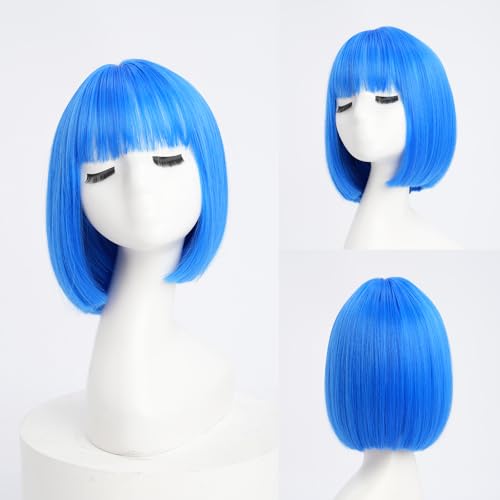 YaissmyLu Kurz Blau Perücke mit Pony 25cm Blau Gerade Perücke für Frauen Synthetisch Haar Bunte Perücke für Cosplay Täglichen Party Gebrauch YaissmyLu Kurz Blau Perücke mit Pony 25cm Blau Gerade Perücke für Frauen Synthetisch Haar Bunte Perücke für Cosplay Täglichen Party Gebrauch von YaissmyLu