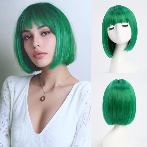 YaissmyLu Kurz Grün Perücke mit Pony 25cm Grün Gerade Perücke für Frauen Synthetisch Haar Bunte Perücke für Cosplay Täglichen Party Gebrauch YaissmyLu Kurz Grün Perücke mit Pony 25cm Grün Gerade Perücke für Frauen Synthetisch Haar Bunte Perücke für Cosplay Täglichen Party Gebrauch von YaissmyLu