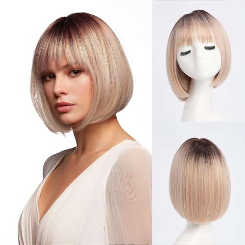 YaissmyLu Kurz Honig Blond Bob Perücke mit Pony 25cm Ombre Blond Gerade Perücke für Frauen Blonde Highlight Synthetisch Haar mit Dunkler Ansatz Cosplay Täglichen Party Gebrauch YaissmyLu Kurz Honig Blond Bob Perücke mit Pony 25cm Ombre Blond Gerade Perücke für Frauen Blonde Highlight Synthetisch Haar mit Dunkler Ansatz Cosplay Täglichen Party Gebrauch von YaissmyLu