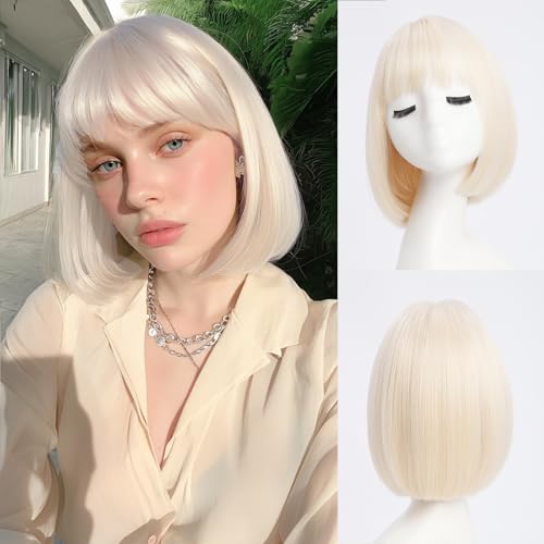 YaissmyLu Kurz Platn Blond Bob Perücke mit Pony 25cm Hell Blond Gerade Perücke für Frauen 613 Blonde Synthetisch Haar Bunte Perücke für Cosplay Täglichen Party Gebrauch YaissmyLu Kurz Platn Blond Bob Perücke mit Pony 25cm Hell Blond Gerade Perücke für Frauen 613 Blonde Synthetisch Haar Bunte Perücke für Cosplay Täglichen Party Gebrauch von YaissmyLu