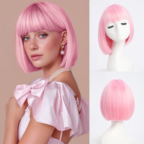 YaissmyLu Kurz Rosa Perücke mit Pony 25cm Rosa Gerade Perücke für Frauen Synthetisch Haar Bunte Perücke für Cosplay Täglichen Party Gebrauch YaissmyLu Kurz Rosa Perücke mit Pony 25cm Rosa Gerade Perücke für Frauen Synthetisch Haar Bunte Perücke für Cosplay Täglichen Party Gebrauch von YaissmyLu
