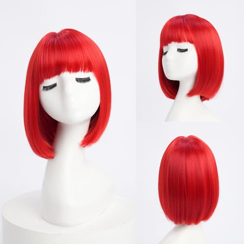 YaissmyLu Kurz Rote Bob Perücke mit Pony 25cm Gerade Perücke für Frauen Synthetisch Haar Bunte Perücke für Cosplay Täglichen Party Gebrauch YaissmyLu Kurz Rote Bob Perücke mit Pony 25cm Gerade Perücke für Frauen Synthetisch Haar Bunte Perücke für Cosplay Täglichen Party Gebrauch von YaissmyLu