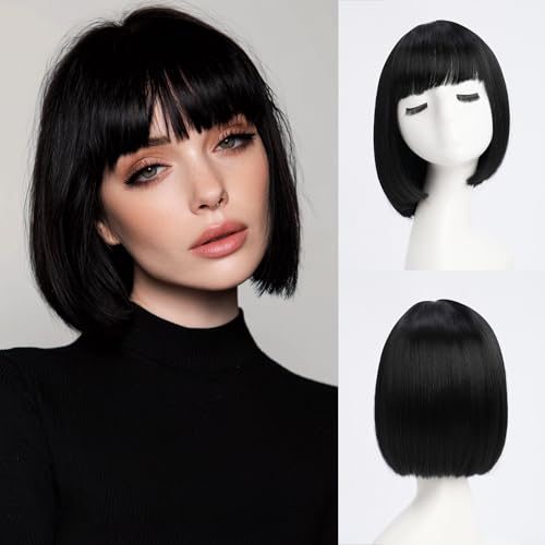 YaissmyLu Kurz Schwarz Perücke mit Pony 25cm schwarz Gerade Perücke für Frauen Synthetisch Haar Bunte Perücke für Cosplay Täglichen Party Gebrauch YaissmyLu Kurz Schwarz Perücke mit Pony 25cm schwarz Gerade Perücke für Frauen Synthetisch Haar Bunte Perücke für Cosplay Täglichen Party Gebrauch von YaissmyLu