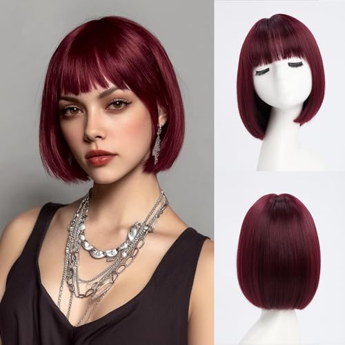 YaissmyLu Kurz Weinrot Bob Perücke mit Pony 25cm Burgundy Gerade Perücke für Frauen Dunkelrot Synthetisch Haar Bunte Perücke für Cosplay Täglichen Party Gebrauch YaissmyLu Kurz Weinrot Bob Perücke mit Pony 25cm Burgundy Gerade Perücke für Frauen Dunkelrot Synthetisch Haar Bunte Perücke für Cosplay Täglichen Party Gebrauch von YaissmyLu