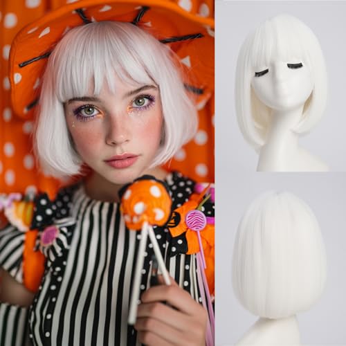 YaissmyLu Kurz Weiße Perücke mit Pony 25cm Platin Gerade Perücke für Frauen Synthetisch Haar Bunte Perücke für Cosplay Täglichen Party Gebrauch YaissmyLu Kurz Weiße Perücke mit Pony 25cm Platin Gerade Perücke für Frauen Synthetisch Haar Bunte Perücke für Cosplay Täglichen Party Gebrauch von YaissmyLu