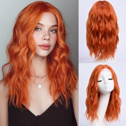 YaissmyLu Mittellange Welle Orange Perücke für Frauen 45cm Mittelscheitel Gewllte Perücke Synthetische Haar Cosplay Täglichen Party Gebrauch YaissmyLu Mittellange Welle Orange Perücke für Frauen 45cm Mittelscheitel Gewllte Perücke Synthetische Haar Cosplay Täglichen Party Gebrauch von YaissmyLu