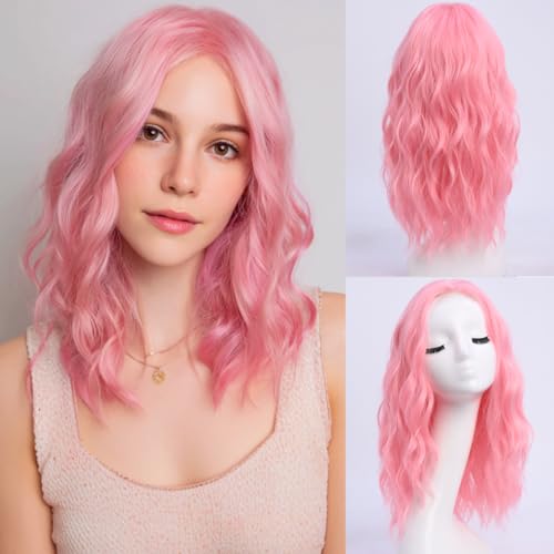 YaissmyLu Mittellange Welle Rosa Perücke für Frauen 45cm Mittelscheitel Gewllte Perücke Synthetische Haar Cosplay Täglichen Party Gebrauch YaissmyLu Mittellange Welle Rosa Perücke für Frauen 45cm Mittelscheitel Gewllte Perücke Synthetische Haar Cosplay Täglichen Party Gebrauch von YaissmyLu