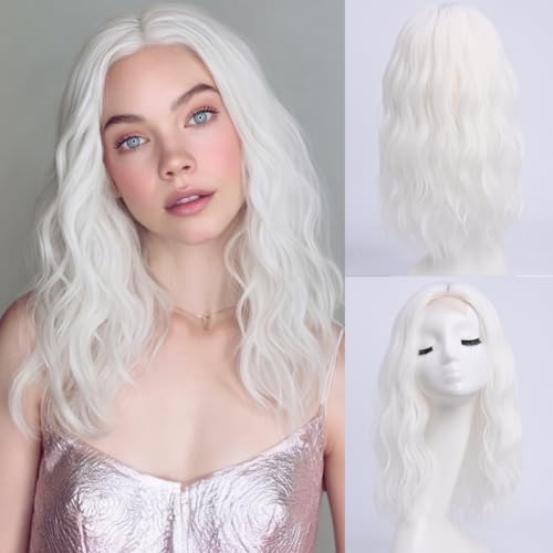 YaissmyLu Mittellange Welle Weiß Perücke für Frauen 45cm Mittelscheitel Gewllte Weisse Perücke Synthetische Haar Cosplay Täglichen Party Gebrauch YaissmyLu Mittellange Welle Weiß Perücke für Frauen 45cm Mittelscheitel Gewllte Weisse Perücke Synthetische Haar Cosplay Täglichen Party Gebrauch von YaissmyLu
